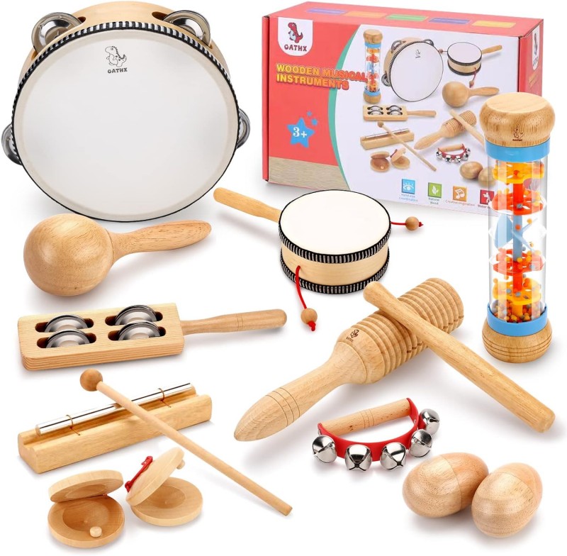 OATHX Kids Musical Instruments, Wooden Sensory Musical Toys for Toddlers Percussion Instruments Montessori Toys Baby Preschool Learning Music Toys Birthday Gifts for Boys Girls