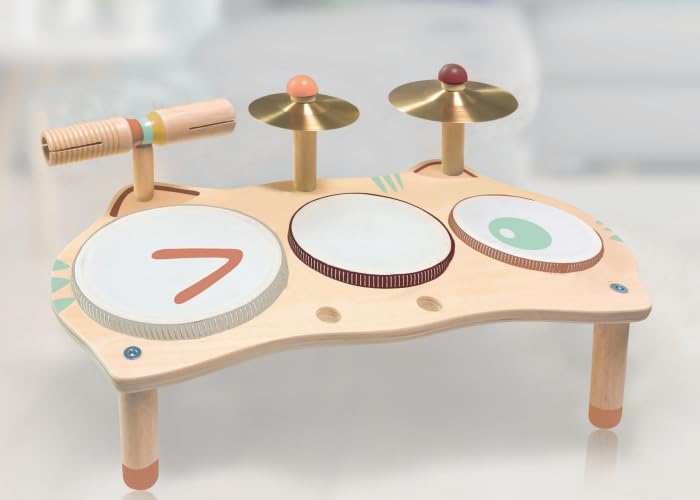 OATHX Kids Drum Set 7 in 1 Montessori Musical Instruments Set Toddler Toys Natural Wooden Music Kit Baby Sensory Toys Months Birthday Gifts for Girls Boys