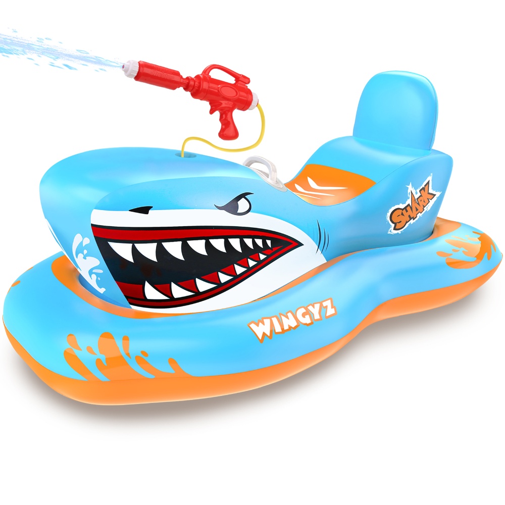 Pool Floats for Kids, Inflatables Shark Ride-on Water Toys with Watergun Pool Game Boys Girls 3-12